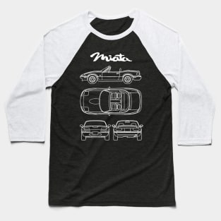 Miata NA MX-5 Blueprint White Baseball T-Shirt